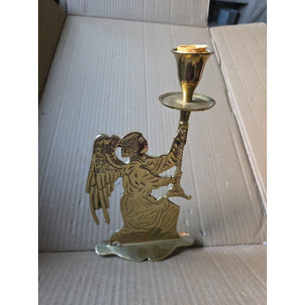 Hosley‎ Lacquered Solid Brass Angel Candle Holder Made in India 10" x 5.5" Decor